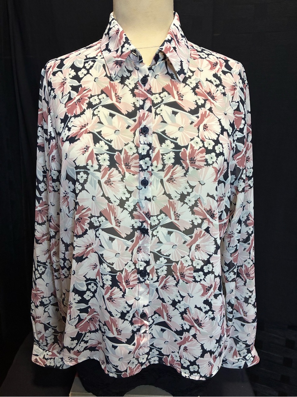 Jones New York Floral Button-Down Shirt - Pink & Black